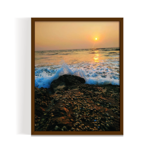 A kiss to the rocks Goa Landscape brown framed print by Arts Fiesta