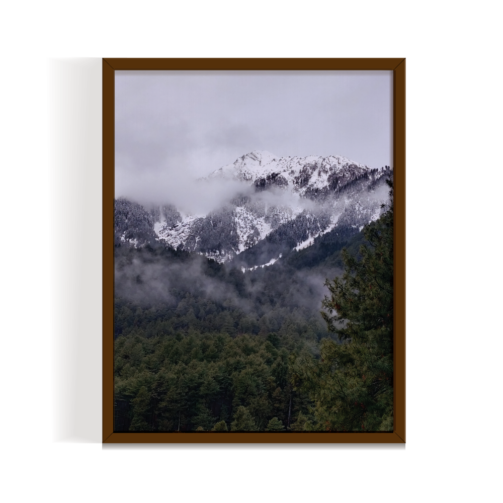 The Snow Charm Kashmir Pahalgam Landscape brown framed print by Arts Fiesta
