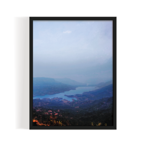 Blue Mist Sahyadri Hills of Mahabaleshwar Landscape black framed print by Arts Fiesta