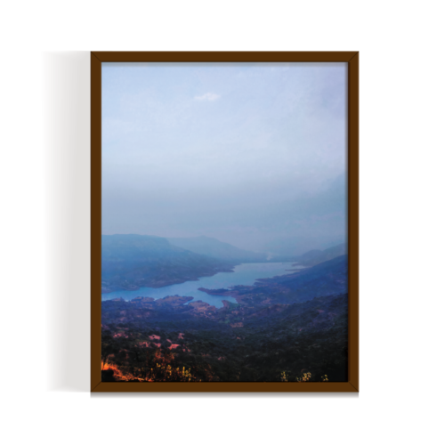 Blue Mist Sahyadri Hills of Mahabaleshwar Landscape brown framed print by Arts Fiesta