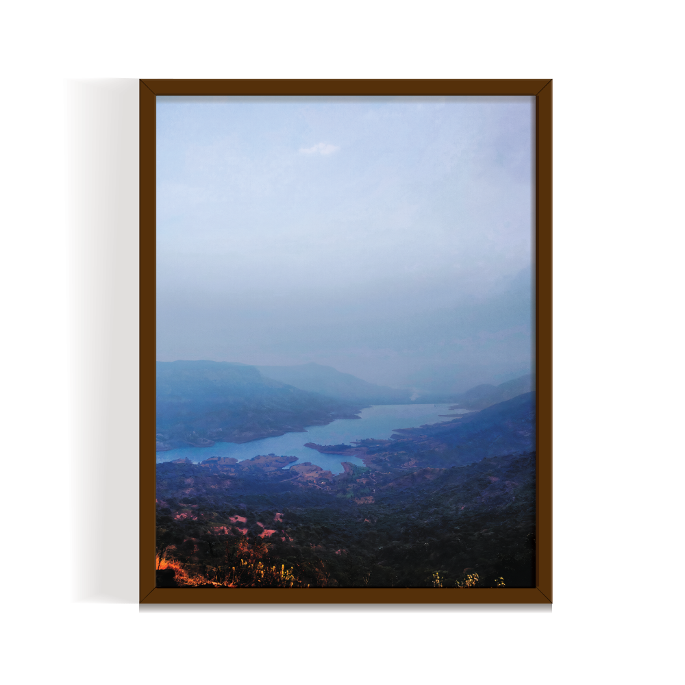 Blue Mist Sahyadri Hills of Mahabaleshwar Landscape brown framed print by Arts Fiesta Blue Mist Sahyadri Hills of Mahabaleshwar Landscape brown framed print by Arts Fiesta