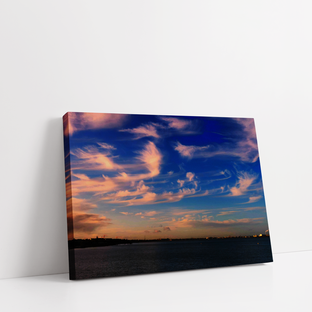 The Dancing Clouds Dublin stretched canvas box print by Arts Fiesta