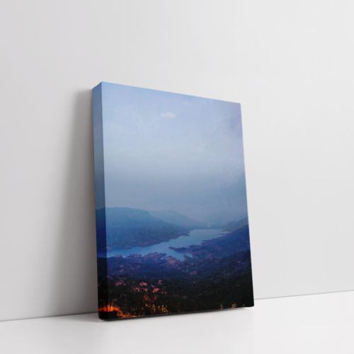 Blue Mist Sahyadri Hills of Mahabaleshwar Landscape stretched canvas or box print by Arts Fiesta