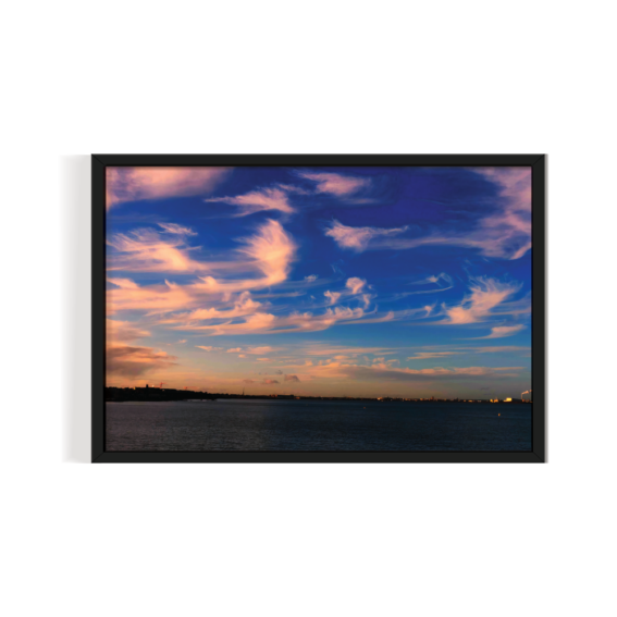 The Dancing Clouds Dublin black framed print by Arts Fiesta