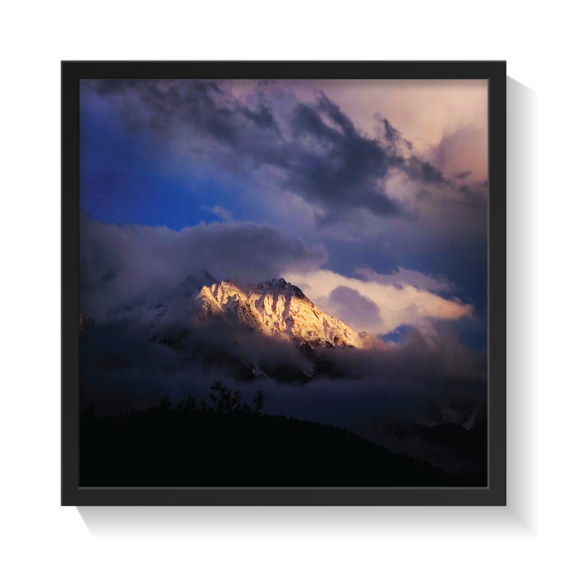 peaking through clouds, Kashmir landscape black frame by Arts Fiesta