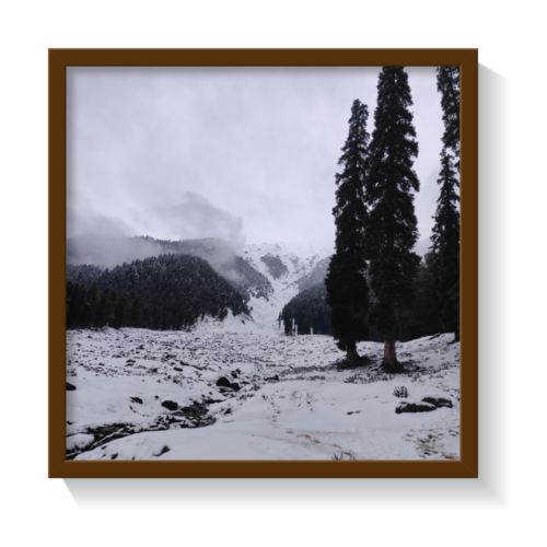 Snow Land Pahalgam Kashmir brown frame by Arts Fiesta