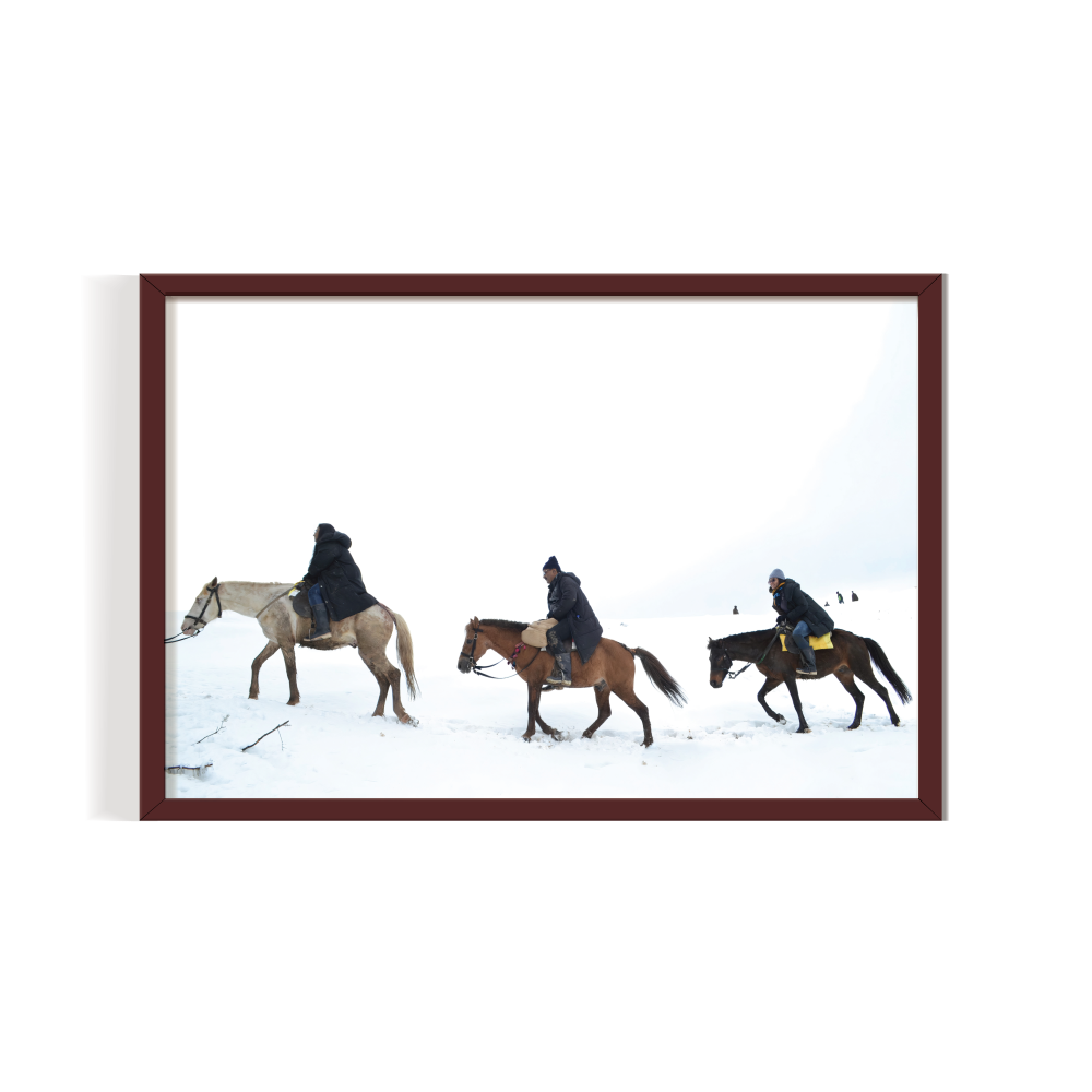 The white beauty Pahalgam Kashmir brown framed print by Arts Fiesta