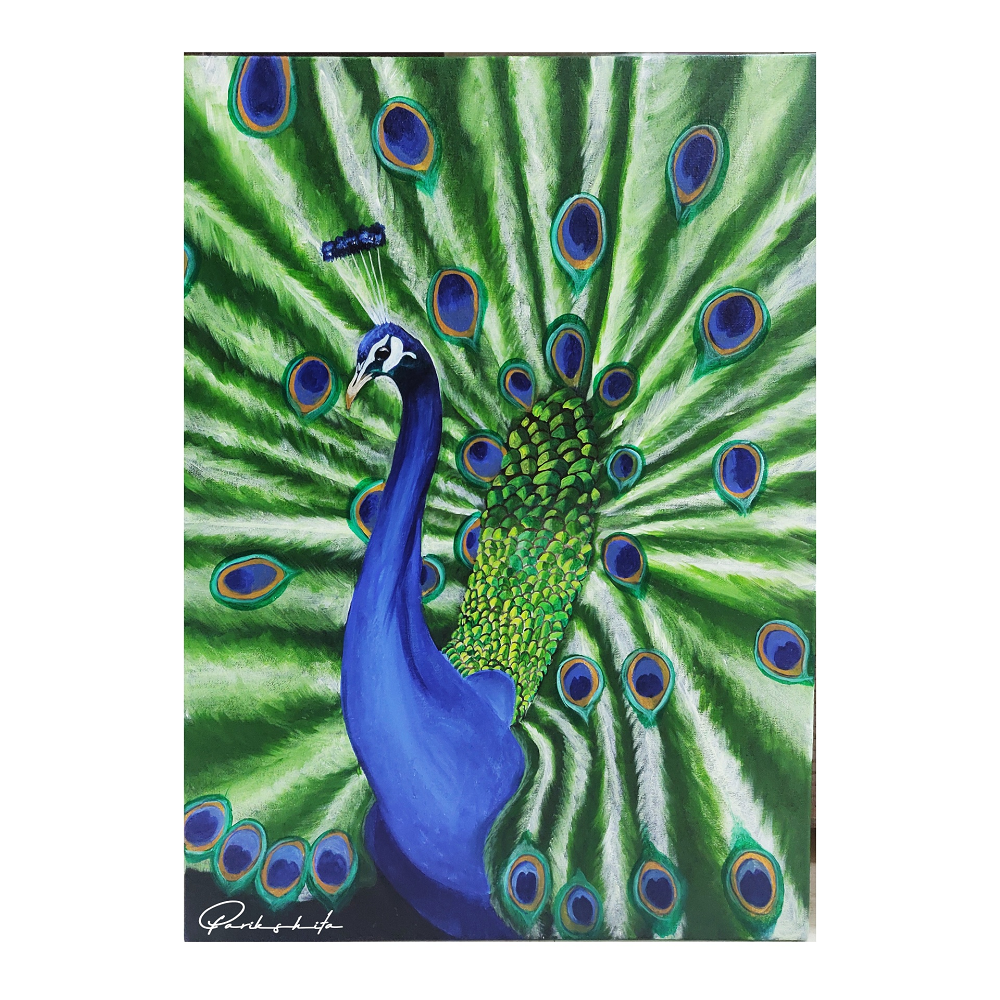 The Peacock Magic, Peacock acrylic painting on canvas