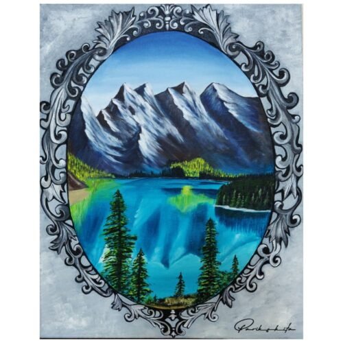 Inside Out- Prints ,Immerse yourself in the mountain paintings, featuring serene blue hues and mirror-like reflections. Elevate your home decor with these nature-inspired, original artworks.