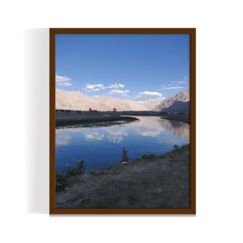 The Sandy River Ladhak Landscape brown framed print by Arts Fiesta