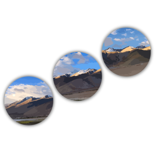 Set of 3 Snow mountains round shape canvas wall print