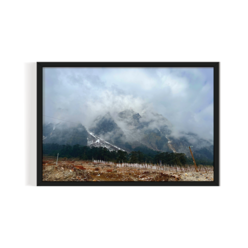 Mountain World Sikkim Landscape black framed print by Arts Fiesta