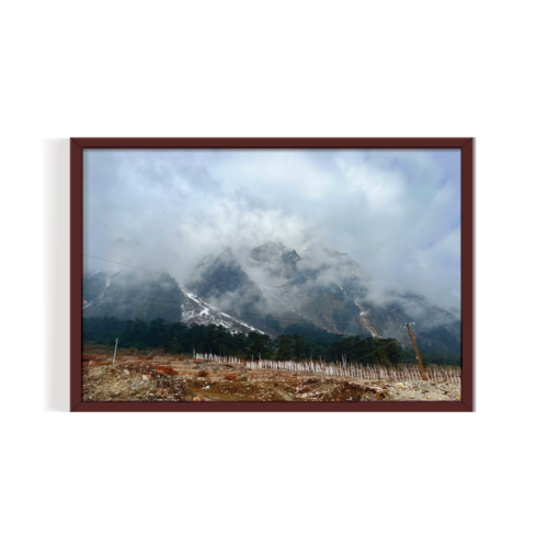Mountain World Sikkim Landscape brown framed print by Arts Fiesta