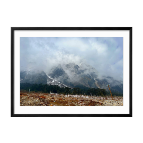 Mountain World Sikkim Landscape black framed print by Arts Fiesta