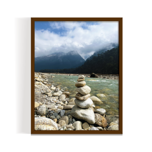 Wishing Stones Sikkim Landscape brown framed print by Arts Fiesta