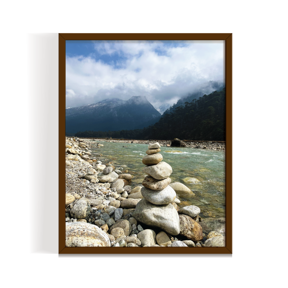 Wishing Stones Sikkim Landscape brown framed print by Arts Fiesta Wishing Stones Sikkim Landscape brown framed print by Arts Fiesta