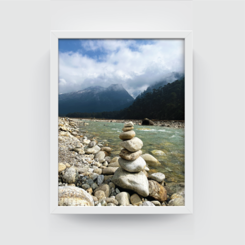 Wishing Stones Sikkim Landscape white framed print by Arts Fiesta