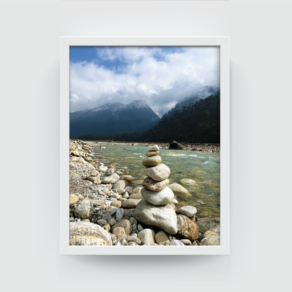 Wishing Stones Sikkim Landscape white framed print by Arts Fiesta Wishing Stones Sikkim Landscape white framed print by Arts Fiesta