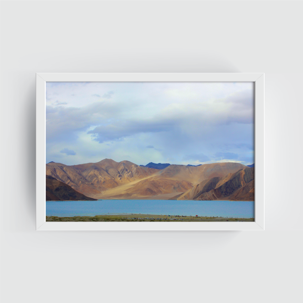Pangong Lake Leh Ladhak Landscape white framed print by Arts Fiesta
