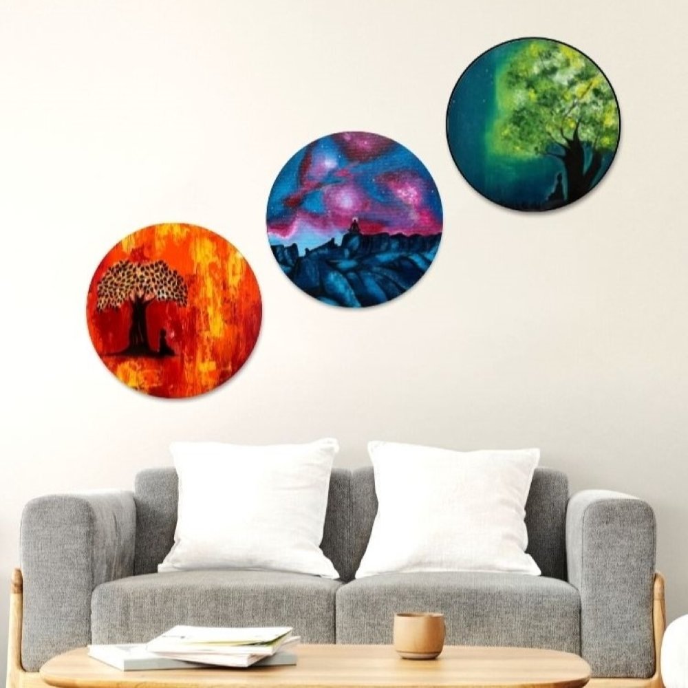 3 round meditation set paintings for wall decor