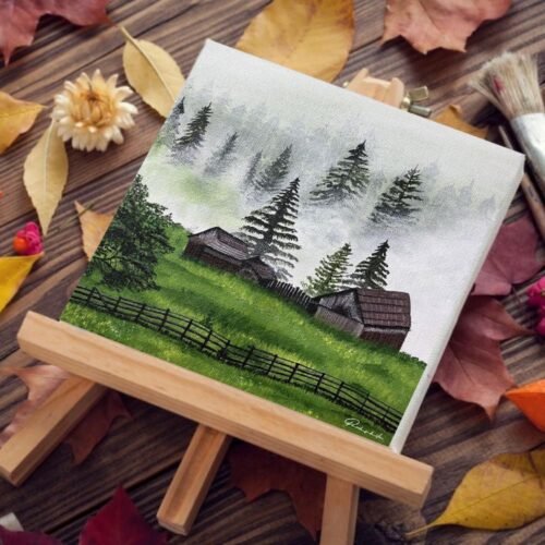 The misty forest of switzerland landscape painting by Parikshita Jain