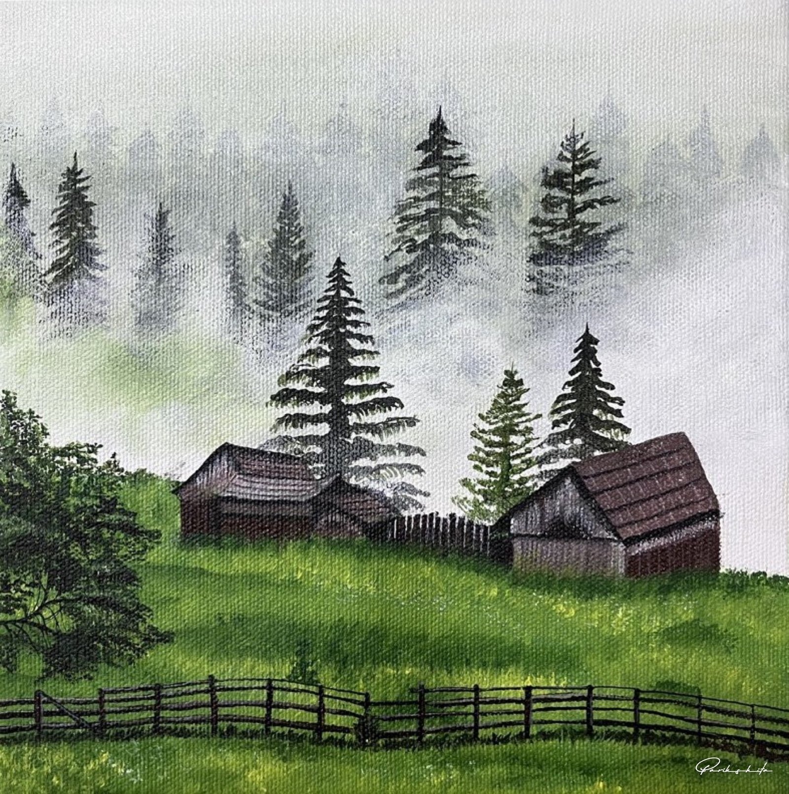The Misty Forest original acrylic canvas painting by Parikshita Jain