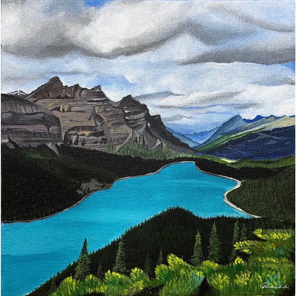 The Lakeside vista acrylic canvas painting by Parikshita Jain