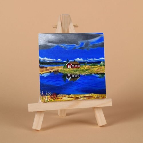 The Red house acrylic canvas painting Interior look by artsfiesta.com