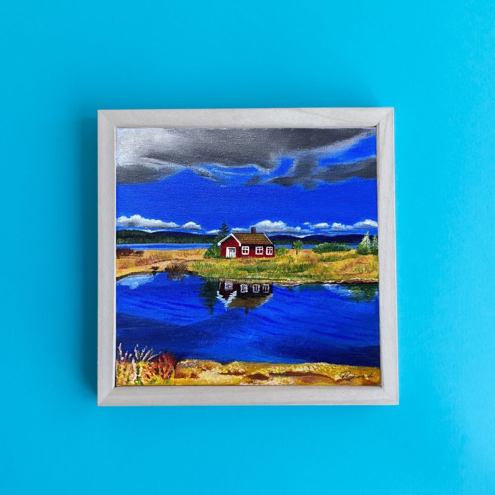 The red house blue wall picture The red house blue wall picture