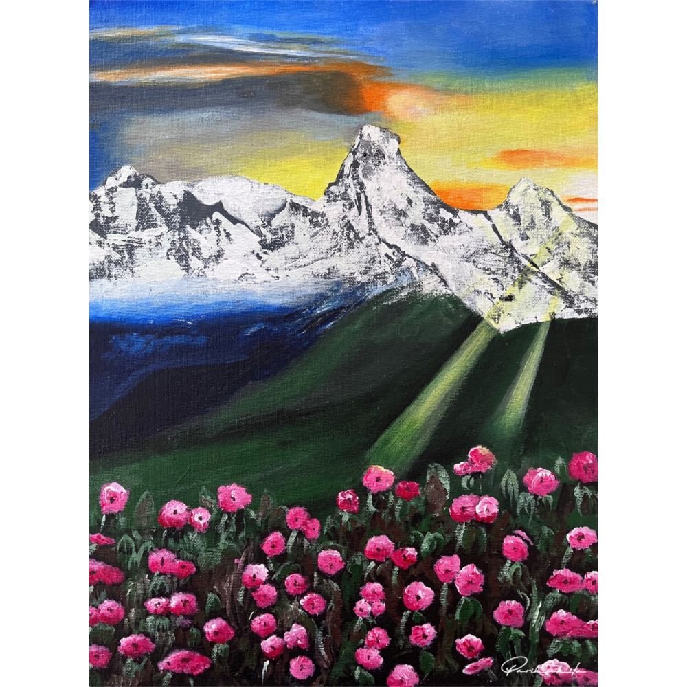 Himalayan snow mountains, painting by Parikshita Jain