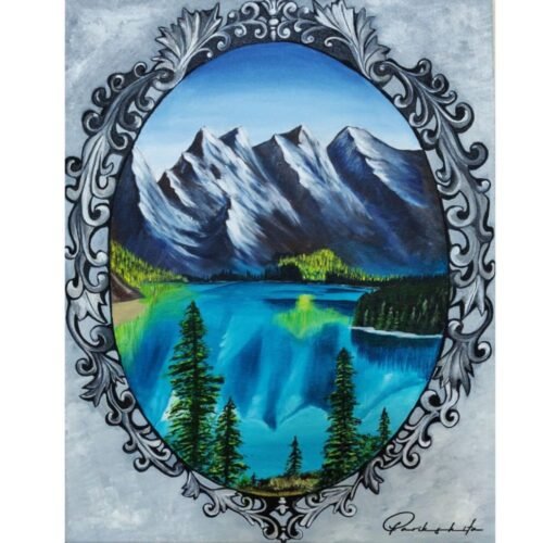 Inside Out- Painting ,Immerse yourself in the landscape mountain paintings, featuring serene blue hues and mirror-like reflections. Elevate your home decor with these nature-inspired, original artworks.