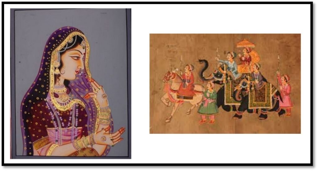 The Jaipur paintings adorn the expressions of faith towards Lord Krishna with his working in literature, dance, music and paintings. 