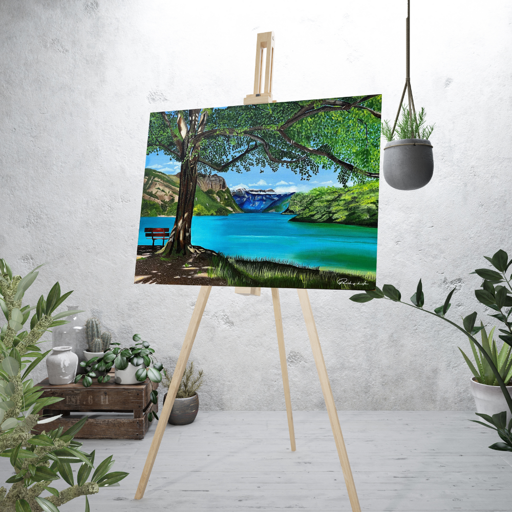 The Lakeside summer acrylic canvas painting by Parikshita Jain. The Canada summer beauty inspiration. The interior look setup 2 The Lakeside summer acrylic canvas painting by Parikshita Jain. The Canada summer beauty inspiration. The interior look setup 2