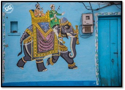 Udaipur city wall murals, elephant painting