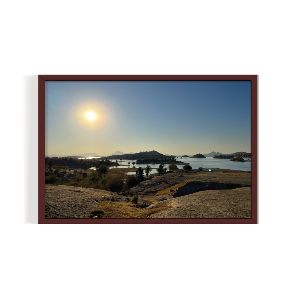 Jawai Dam Rajasthan Landscape brown framed print by Arts Fiesta