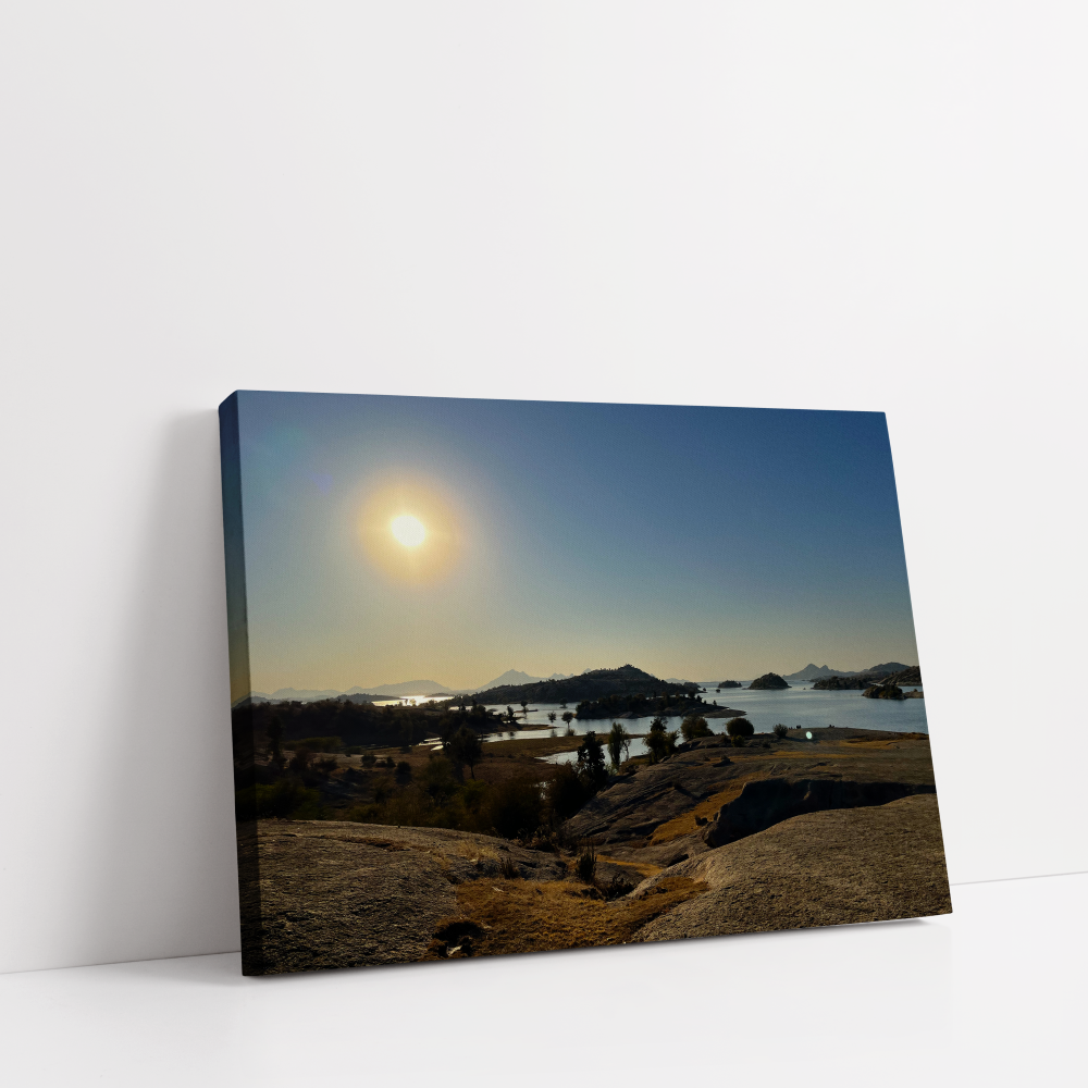 Jawai Dam Rajasthan Landscape stretched canvas box print by Arts Fiesta