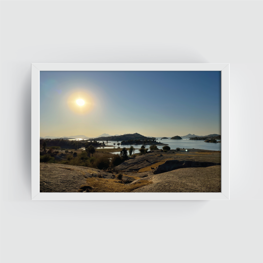 Jawai Dam Rajasthan Landscape white framed print by Arts Fiesta