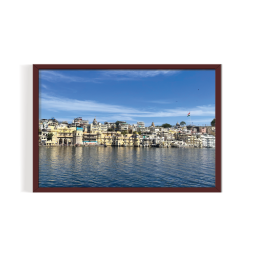 Pichola Lake Udaipur Rajasthan Landscape brown framed print by Arts Fiesta