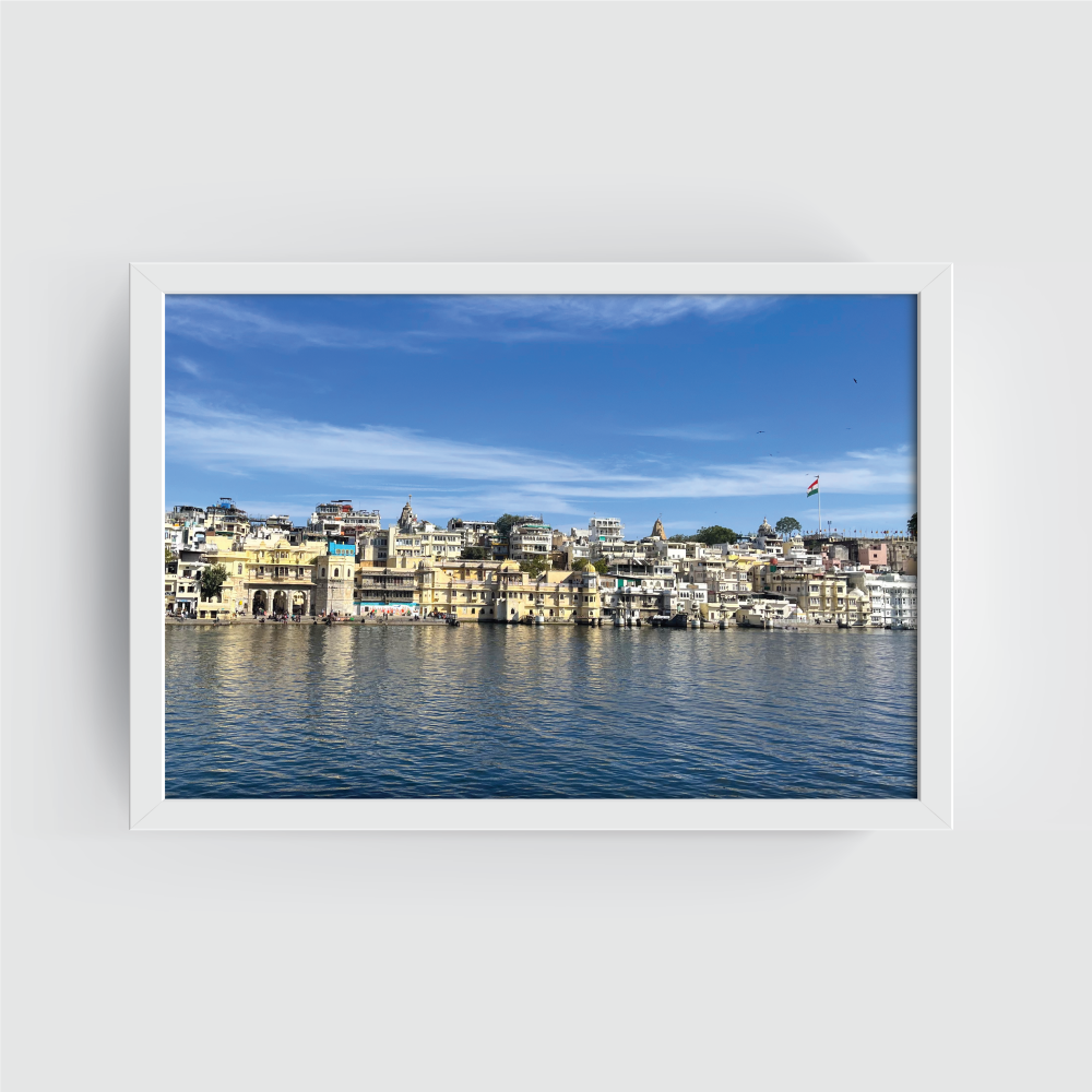 Pichola Lake Udaipur Rajasthan Landscape white framed print by Arts Fiesta