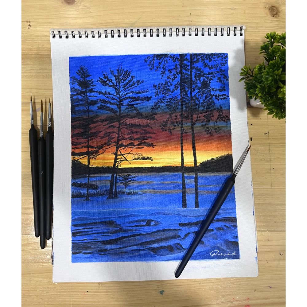 snowy landscape original acrylic canvas painting by Parikshita Jain