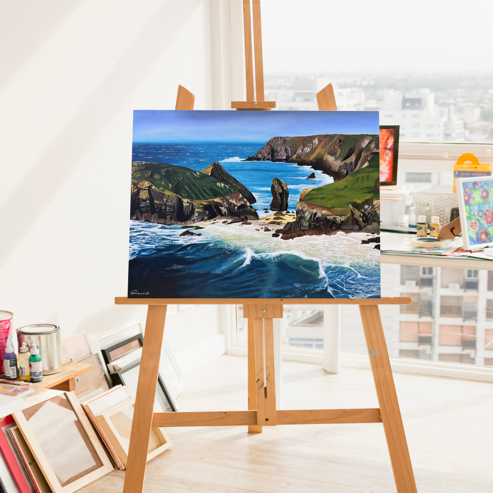 Coastal England original canvas painting by Parikshita Jain interior wall look 2 at artsfiesta.com