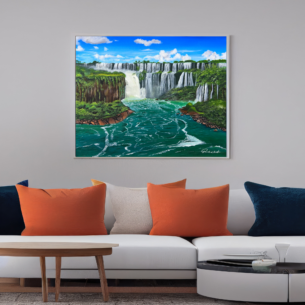 Iguazu Falls acrylic landscape canvas painting by Parikshita Jain interior 1