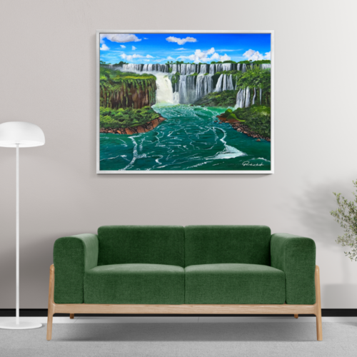 Iguazu Falls acrylic landscape canvas painting by Parikshita Jain interior 3