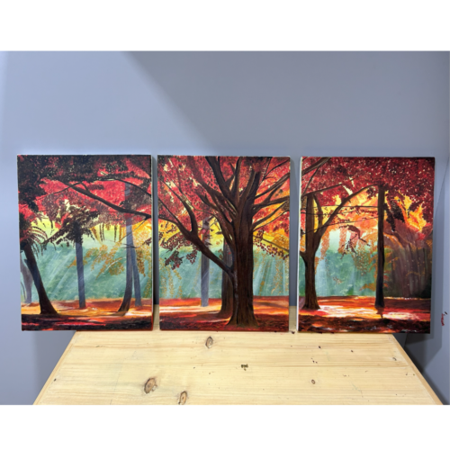 Autumn Love panel painting, landscape canvas painting by Parikshita Jain