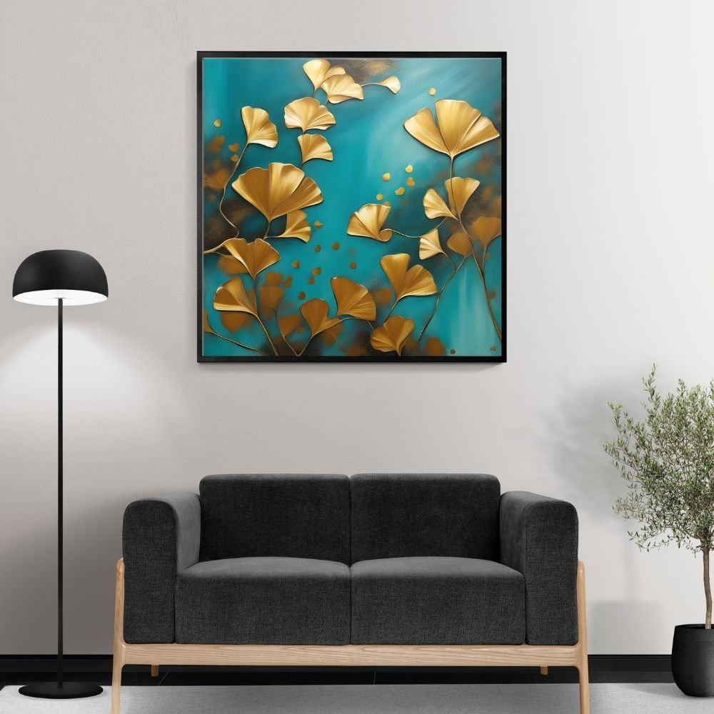 Golden Leaves abstract painting print - Arts Fiesta