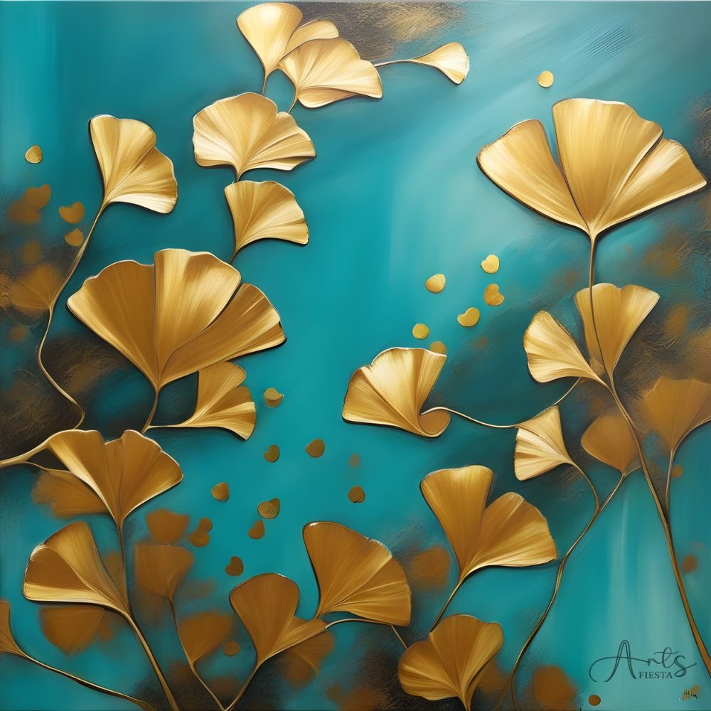 Golden Leaves abstract painting, canvas print - Arts Fiesta