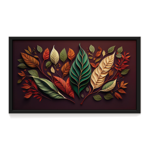 Abstract 3D Leaves, abstract canvas painting, black framed painting for wall decor - arts fiesta online art gallery