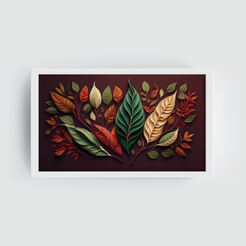 Abstract 3D Leaves, abstract canvas painting, white framed painting for wall decor - arts fiesta online art gallery