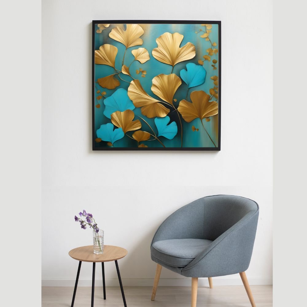 Golden Leaves 3 abstract painting print wall decor- Arts Fiesta