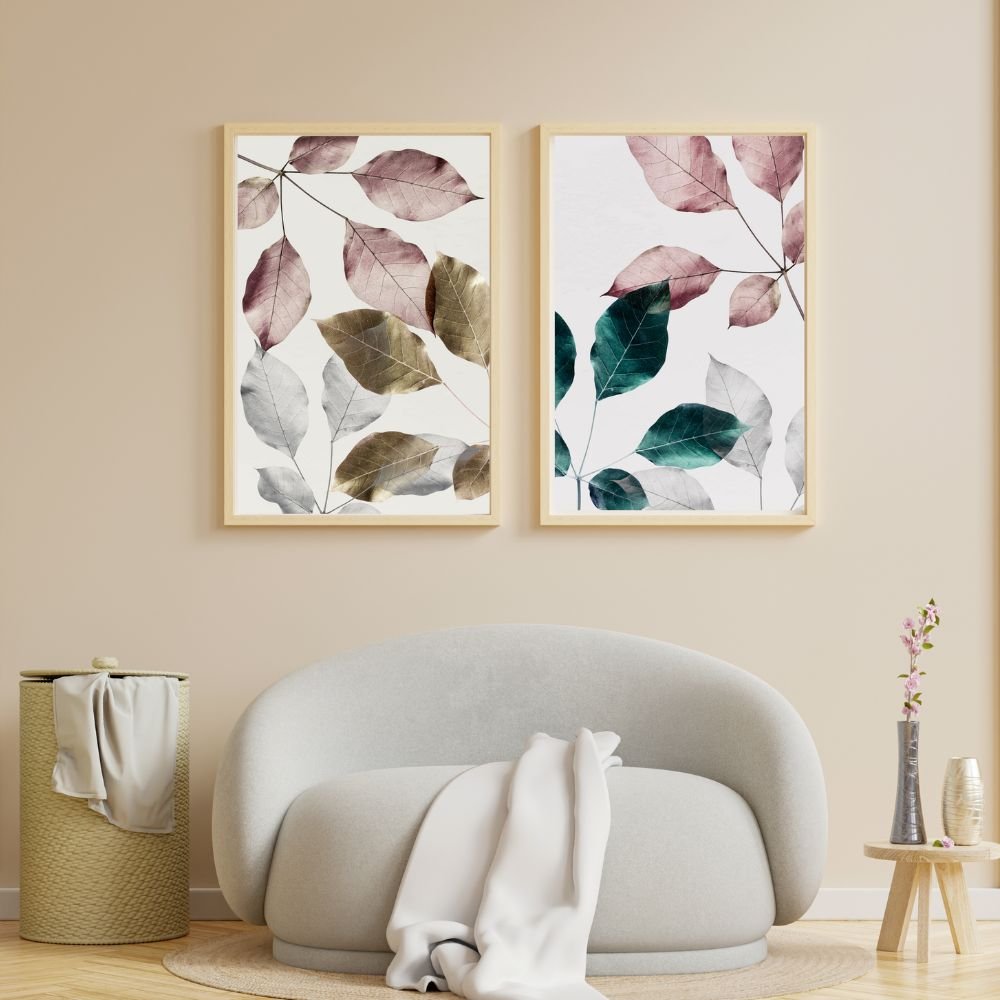 Leafy print frame set abstract painting print wall decor- Arts Fiesta